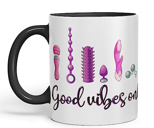 Good Vibes Only Woman Toys Keramik Farbige Tasse Geschenk Tee Kaffee Weihnachten Büro Zuhause sarkastischer Witz (Schwarz) von Vixar