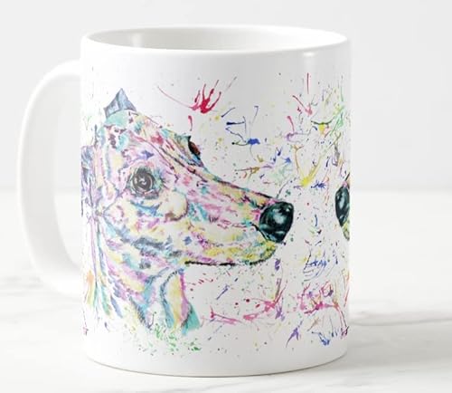 Vixar Windhund Rennhund Haustier Aquarell Regenbogen Kunst Farbige Tasse Tasse Geschenk Geburtstag Ostern Arbeit Büro Weihnachten Tee Kaffee (weiß) von Vixar