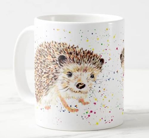 Vixar Igel British Wildlife handgemaltes Design Aquarellkunst farbige Tasse Tasse Geschenk Geburtstag Arbeit Büro Weihnachten Tee Kaffee (weiß) von Vixar