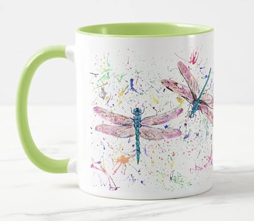 Vixar Libelle Libellen Aquarellkunst Farbige Tasse Geschenk Geburtstag Arbeit Büro Weihnachten Tee Kaffee (L Grün) von Vixar
