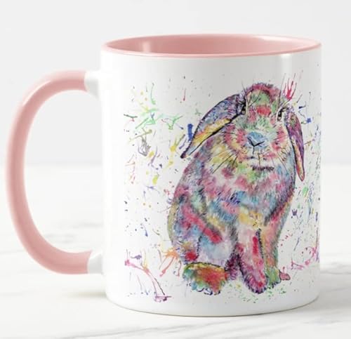 Vixar Lop Rabbit Bunny Ohren Aquarell Regenbogen Kunst Farbige Tasse Tasse Geschenk Geburtstag Ostern Arbeit Büro Weihnachten Tee Kaffee (Rosa) von Vixar