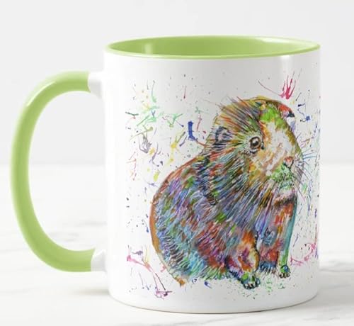 Meerschweinchen kurzhaariges Haustier Aquarell Kunst Farbige Tasse Tasse Geschenk Geburtstag Arbeit Büro Weihnachten Tee Kaffee (L Grün) von Vixar