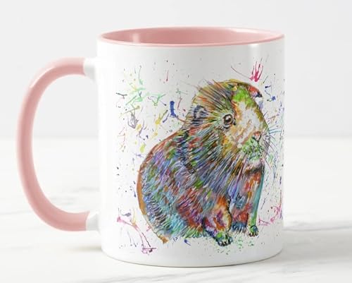 Meerschweinchen kurzhaariges Haustier Aquarell Kunst Farbige Tasse Tasse Geschenk Geburtstag Arbeit Büro Weihnachten Tee Kaffee (Rosa) von Vixar