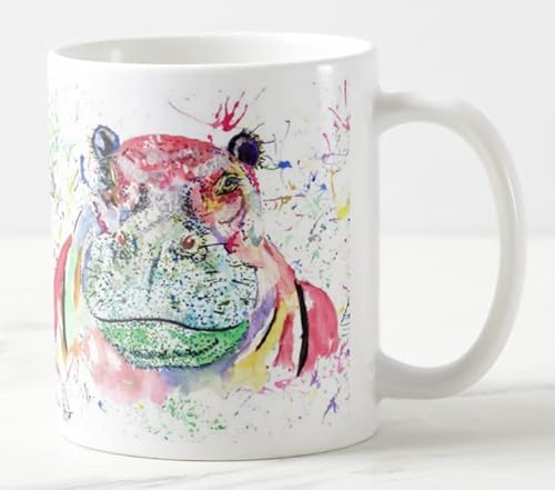 Vixar Nilpferd Wilde Tiere Aquarell Kunst Farbige Tasse Geschenk Geburtstag Arbeit Büro Weihnachten Tee Kaffee (weiß) von Vixar