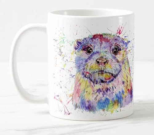 Otter British Wildlife Aquarell Art Farbige Tasse Tasse Geschenk Geburtstag Arbeit Büro Weihnachten Tee Kaffee (Weiß) von Vixar