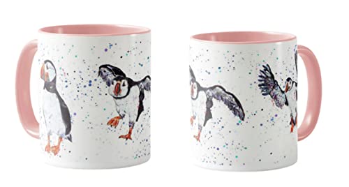 Vixar Papageientaucher Vogel Aquarell Kunst Farbige Tasse Tasse Geschenk Geburtstag Arbeit Büro Weihnachten Tee Kaffee (Rosa) von Vixar