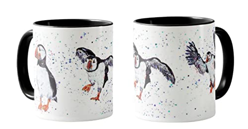 Vixar Papageientaucher Vogel Aquarell Kunst Farbige Tasse Tasse Geschenk Geburtstag Arbeit Büro Weihnachten Tee Kaffee (Schwarz) von Vixar