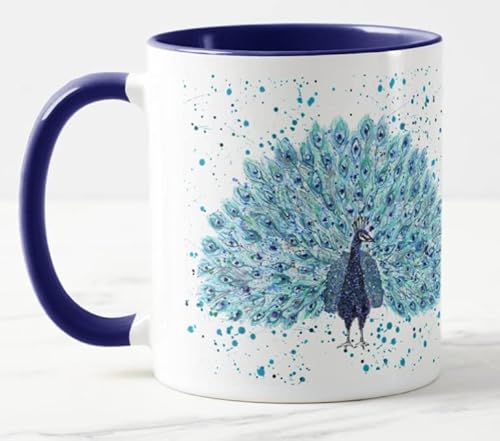 Vixar Pfauenvogel Aquarellkunst Farbige Tasse Tasse Geschenk Geburtstag Arbeit Büro Weihnachten Tee Kaffee (Navy) von Vixar