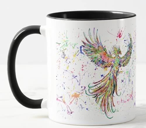 Vixar Phoenix Aquarell Rainbow Art Farbige Tasse Geschenk Geburtstag Arbeit Büro Weihnachten Tee Kaffee (Schwarz) von Vixar