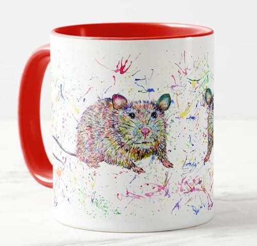 Vixar Ratte Nager Aquarell Kunst Farbige Tasse Tasse Geschenk Geburtstag Arbeit Büro Weihnachten Tee Kaffee (Rot) von Vixar