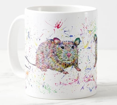 Vixar Ratte Nager Aquarell Kunst Farbige Tasse Tasse Geschenk Geburtstag Arbeit Büro Weihnachten Tee Kaffee (weiß) von Vixar