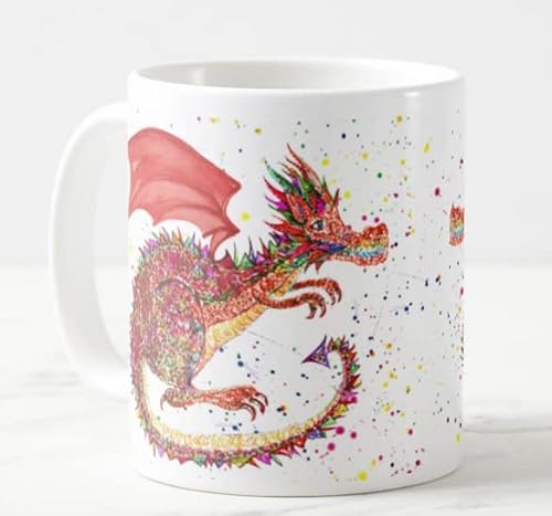 Red Dragon Repile Eidechse handgemaltes Design Aquarell Kunst farbige Tasse Tasse Geschenk Geburtstag Arbeit Büro Weihnachten Tee Kaffee (weiß) von Vixar