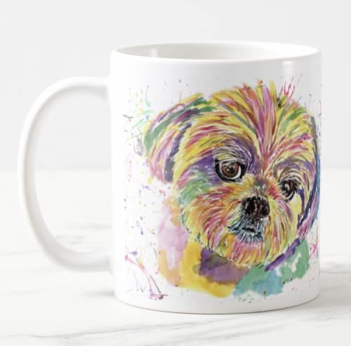 Shih Tzu Hund Haustier Aquarell Regenbogen Kunst Farbige Tasse Tasse Geschenk Geburtstag Arbeit Büro Weihnachten Tee Kaffee (Weiß) von Vixar