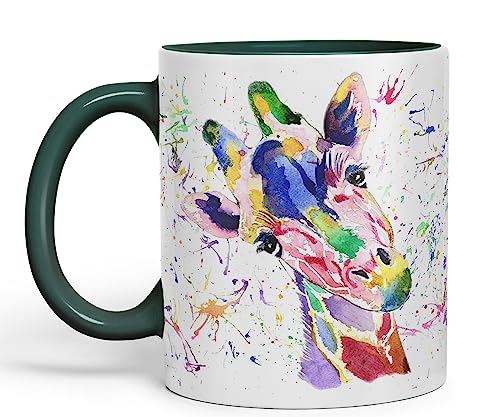 Vixar Niedliche Aquarell-Giraffen-Tasse, Regenbogenkunst, farbige Tasse, Geschenk, Geburtstag, Arbeit, Büro, Weihnachten, Tee, Kaffee (dunkelgrün) von Vixar