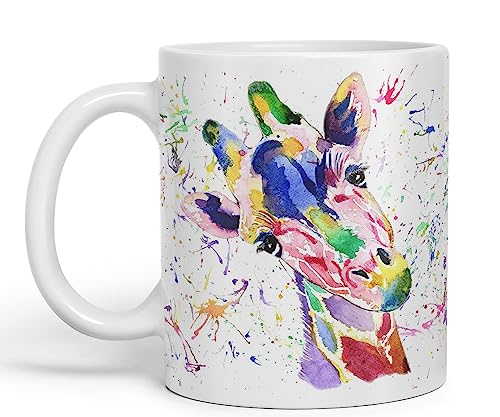 Vixar Niedliche Aquarell-Giraffen-Tasse, Regenbogen-Kunst, farbige Tasse, Geschenk, Geburtstag, Arbeit, Büro, Weihnachten, Tee, Kaffee (weiß) von Vixar
