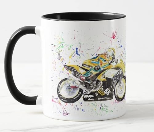 Vixar Motorrad Aquarell Kunst Farbige Tasse Tasse Geschenk Geburtstag Arbeit Büro Weihnachten Tee Kaffee (Schwarz) von Vixar