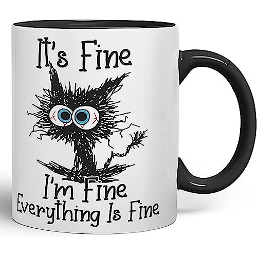 Vixar Tasse mit Aufschrift Its Fine I'm Fine Everything is fine, bunt, Geschenk, Geburtstag, Arbeit, Büro, Weihnachten, Tee, Kaffee (schwarz) von Vixar