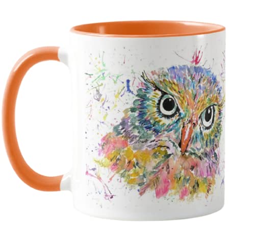 Vixar Eule Aquarell Regenbogen Kunst Farbige Tasse Geschenk Geburtstag Arbeit Büro Weihnachten Tee Kaffee (Orange) von Vixar