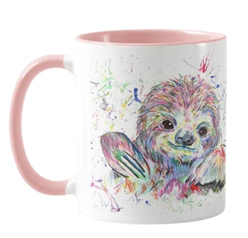 Vixar Faultier Aquarell Regenbogen Kunst Farbige Tasse Geschenk Geburtstag Arbeit Büro Weihnachten Tee Kaffee (Rosa) von Vixar