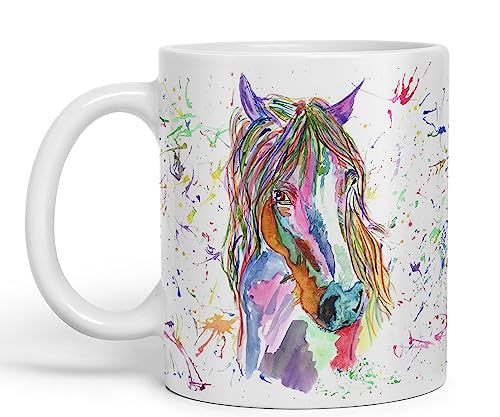 Vixar Pferd Aquarell Regenbogen Kunst Farbige Tasse Geschenk Geburtstag Arbeit Büro Weihnachten Tee Kaffee (weiß) von Vixar