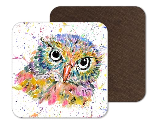 Untersetzer Eule, britische Tiere, Aquarell-Kunst, Geschenk, Arbeit, Büro, Esszimmer, Tee, Kaffee (1) von Vixar