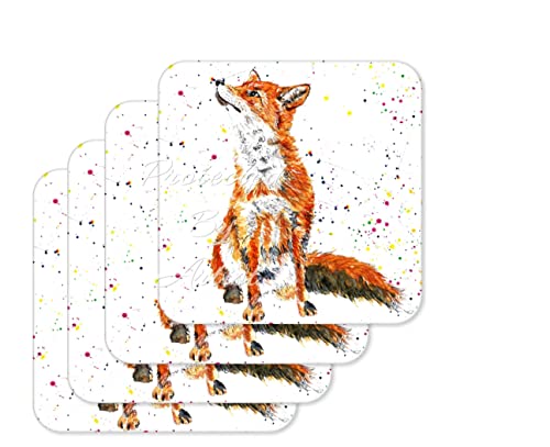 Untersetzer Fuchs British Wildlife handbemalt Tiere Untersetzer Aquarell Kunst Geschenk Arbeit Büro Essen Tee Kaffee (4) von Vixar