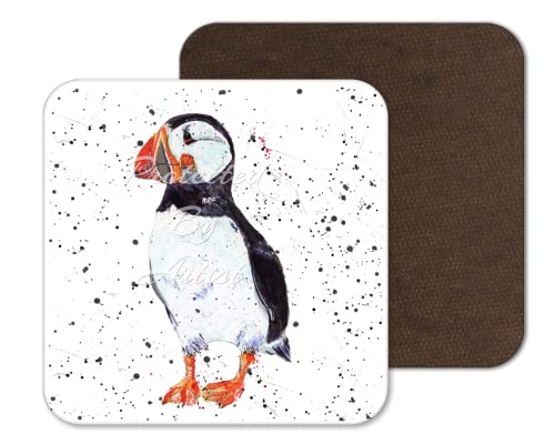 Untersetzer Papageientaucher Vogel Untersetzer Aquarell Kunst Geschenk Arbeit Büro Essen Tee Kaffee (1) von Vixar