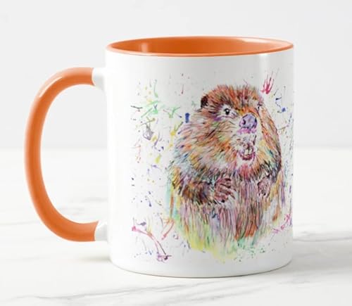 Vixar Biber Aquarellkunst Farbige Tasse Geschenk Geburtstag Arbeit Büro Weihnachten Tee Kaffee (Orange) von Vixar