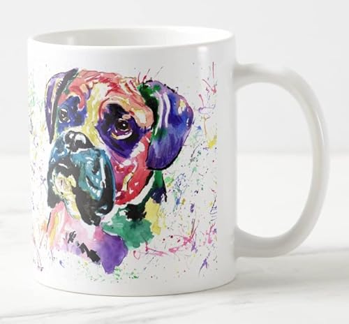 Vixar Boxer Bully-Hundetasse mit Aquarell-Motiv, farbige Tasse, Geschenk, Geburtstag, Arbeit, Büro, Weihnachten, Tee, Kaffee (weiß) von Vixar