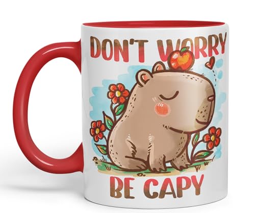 Vixar Capybara Keramiktasse mit Aufschrift "Don't Worry Be Capy" Kawaii, Witz, Geschenk, 330 ml, für Arbeit, Büro, Tee, Kaffee, Rot Vixar Capybara Keramiktasse mit Aufschrift "Don't Worry Be Capy" Kawaii, Witz, Geschenk, 330 ml, für Arbeit, Büro, Tee, Kaffee, Rot von Vixar