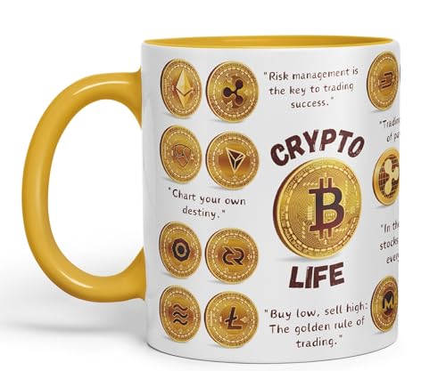 Vixar Crypto Life Crypto Currency Trading Keramiktasse für Tee, Kaffee, Heißgebrüht, 330 ml, Geschenk (G Gelb) von Vixar