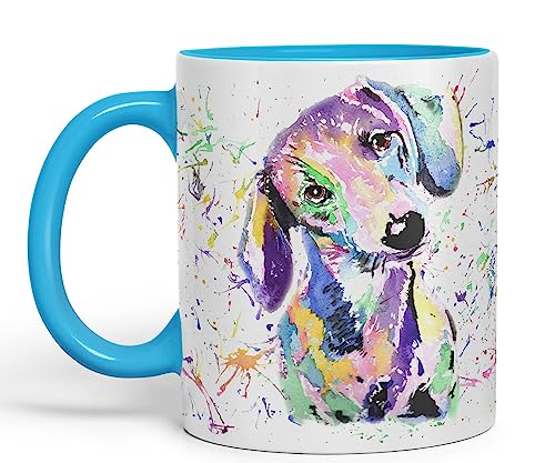 Vixar Dackel Hund Wurst Wiener Dachs Haustier Aquarell Regenbogen Kunst Farbige Tasse Tasse Geschenk Geburtstag Arbeit Büro Weihnachten Tee Kaffee (L Blau) von Vixar