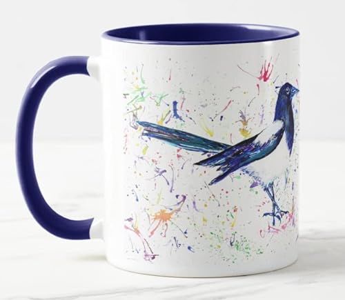 Vixar Elster Vogel Aquarellkunst Farbige Tasse Geschenk Geburtstag Arbeit Büro Weihnachten Tee Kaffee (Marineblau) von Vixar