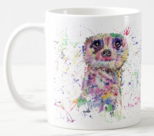 Vixar Erdmännchen Dessert Wildtiere Aquarell Kunst Farbige Tasse Tasse Geschenk Geburtstag Arbeit Büro Weihnachten Tee Kaffee (weiß) von Vixar