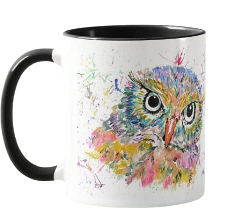 Vixar Eule Aquarell Rainbow Art Farbige Tasse Geschenk Geburtstag Arbeit Büro Weihnachten Tee Kaffee (Schwarz) von Vixar