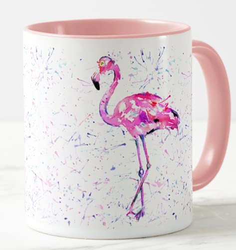 Vixar Flamingo Aquarell Regenbogen Kunst Farbige Tasse Geschenk Geburtstag Arbeit Büro Weihnachten Tee Kaffee (Rosa) von Vixar