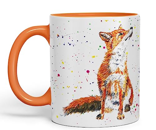 Vixar Fox British Wildlife handbemaltes Design Aquarellkunst farbige Tasse Tasse Geschenk Geburtstag Arbeit Büro Weihnachten Tee Kaffee (Orange) von Vixar