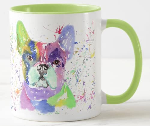 Vixar Französische Bulldogge Frenchie Hund Aquarell Regenbogen Kunst Farbige Tasse Geschenk Geburtstag Arbeit Büro Weihnachten Tee Kaffee (L Grün) von Vixar
