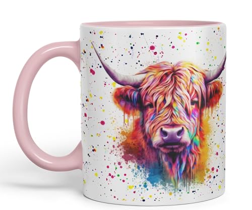 Vixar Highland Cow Scottish Farm Animals Aquarell Art Coloured 330ml Mug Cup Gift Birthday Work Office Tea Coffee (hc4) (Pink) von Vixar