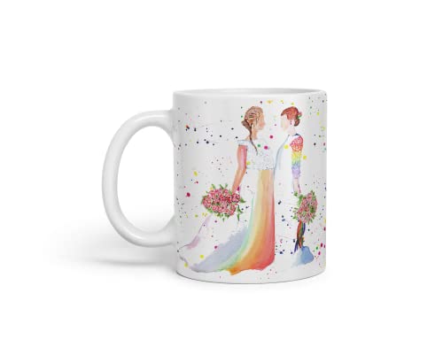 Vixar Hochzeit Mrs and Mrs Pride Lesben Gay Aquarell Kunst Farbige Tasse Tasse Geschenk Geburtstag Arbeit Büro Tee Kaffee (weiß) von Vixar