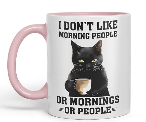 "Vixar I Don't Like Mornings People Katze Katzen Sarkastischer Witz Keramik farbige Tasse für Tee, Kaffee, heißes Gebräu, 330 ml, 325 ml (Rosa) von Vixar