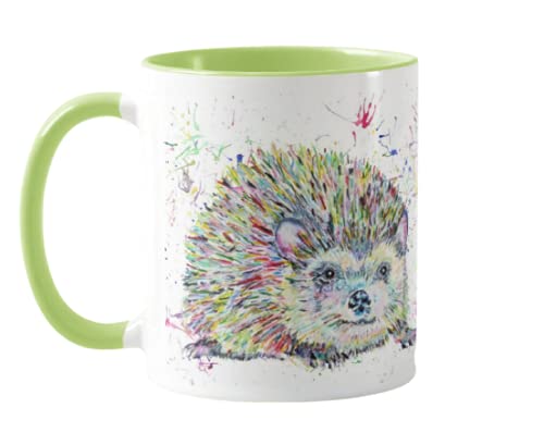 Vixar Igel Aquarell Regenbogen Kunst Wildlife Farbige Tasse Geschenk Geburtstag Arbeit Büro Weihnachten Tee Kaffee (L Grün) von Vixar