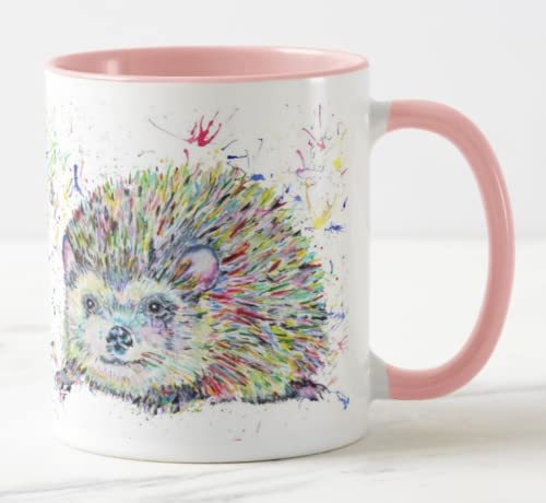 Vixar Igel Aquarell Regenbogen Kunst Wildlife Farbige Tasse Tasse Geschenk Geburtstag Arbeit Büro Weihnachten Tee Kaffee (Rosa) von Vixar