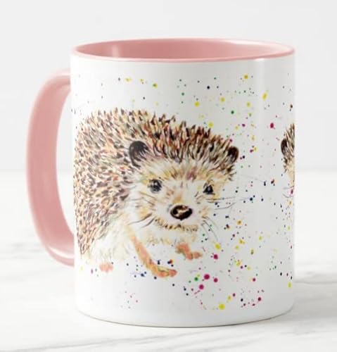 Vixar Igel British Wildlife handgemaltes Design Aquarellkunst farbige Tasse Tasse Geschenk Geburtstag Arbeit Büro Weihnachten Tee Kaffee (Rosa) von Vixar