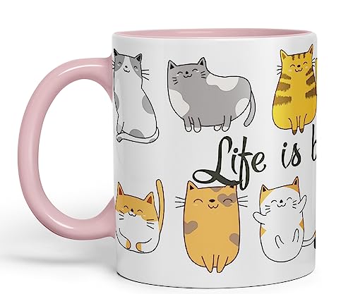 Vixar Keramik-Tasse mit Aufschrift "Life is Better with a Cat", Geschenk, Tee, Kaffee, Weihnachten, Büro, Zuhause, Katzenliebhaber, Rosa Vixar Keramik-Tasse mit Aufschrift "Life is Better with a Cat", Geschenk, Tee, Kaffee, Weihnachten, Büro, Zuhause, Katzenliebhaber, Rosa von Vixar