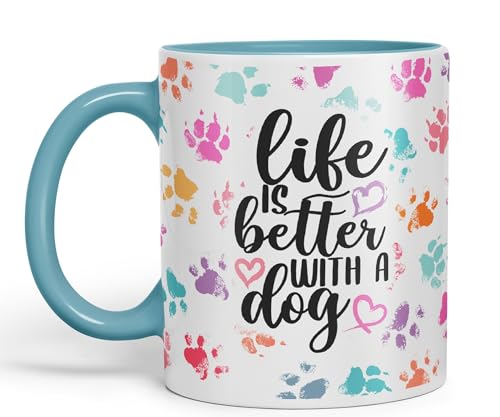 Vixar Keramiktasse mit Aufschrift "Life is Better with a Dog", 330 ml, für Arbeit, Büro, Tee, Kaffee, Türkis von Vixar