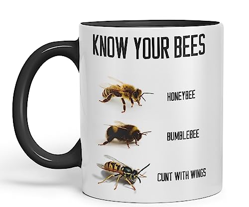 Vixar Know Your Bees unhöfliche lustige Keramik 330 ml farbige Tasse Tasse Geschenk Tee Kaffee Weihnachten Büro Zuhause Witz (schwarz) von Vixar