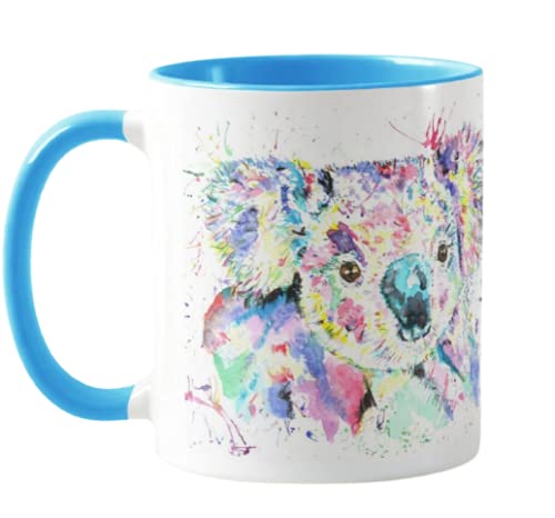 Vixar Koala Aquarell Rainbow Art Wildlife Farbige Tasse Geschenk Geburtstag Arbeit Büro Weihnachten Tee Kaffee (L Blau) von Vixar