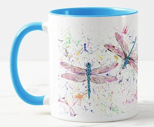 Vixar Libelle Libellen Aquarell Kunst Farbige Tasse Geschenk Geburtstag Arbeit Büro Weihnachten Tee Kaffee (L Blau) von Vixar