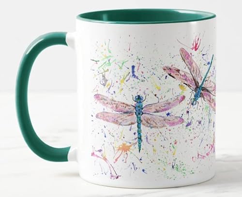 Vixar Libelle Libellen Aquarellkunst Farbige Tasse Geschenk Geburtstag Arbeit Büro Weihnachten Tee Kaffee (D Grün) von Vixar